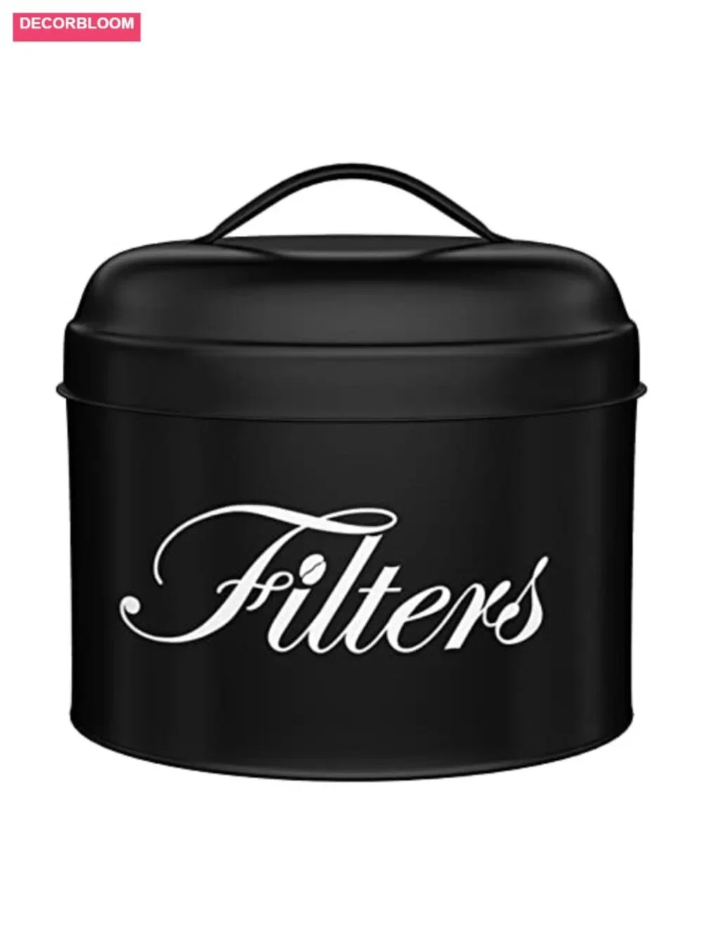 Rustic Farmhouse Coffee Filter Holder with Lid - Powder Coated Metal Storage